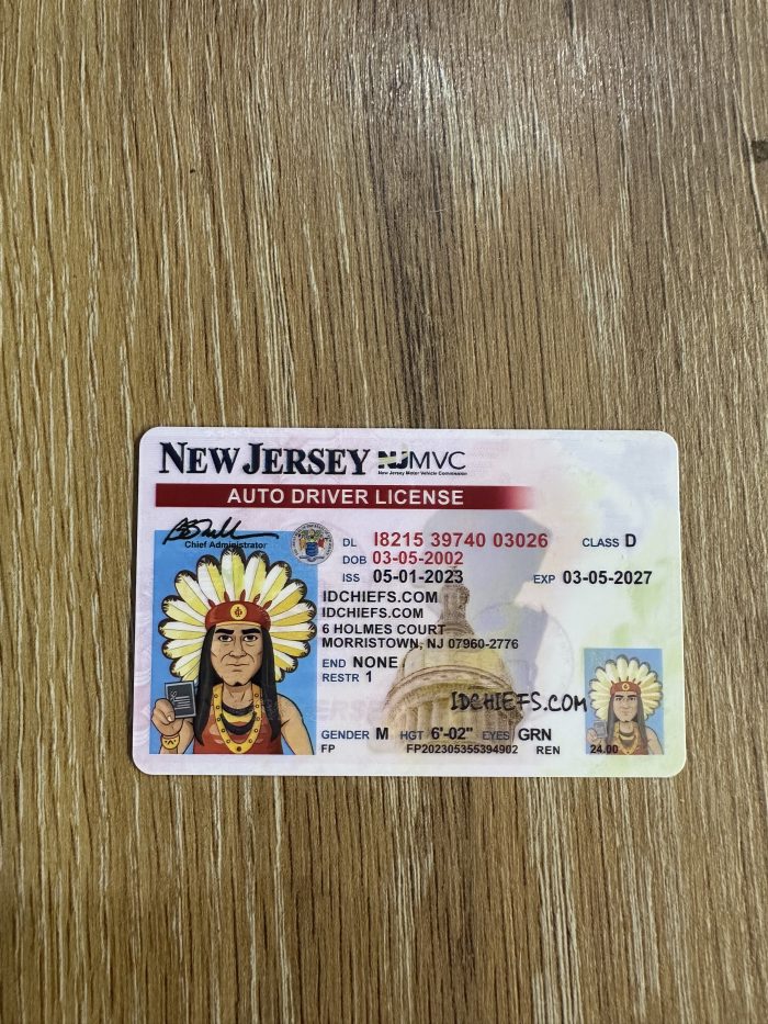 Photograph of a fake New Jersey identification card.