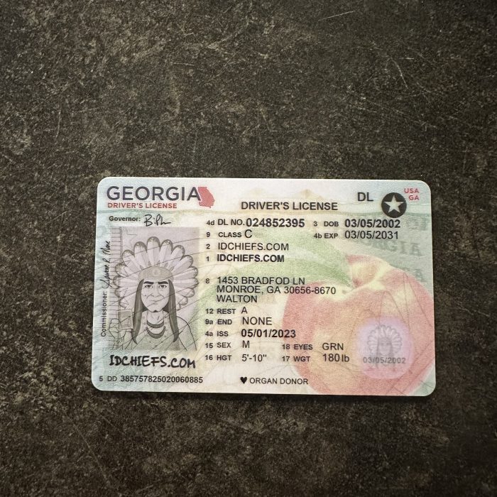 Image of a fake Georgia identification card.