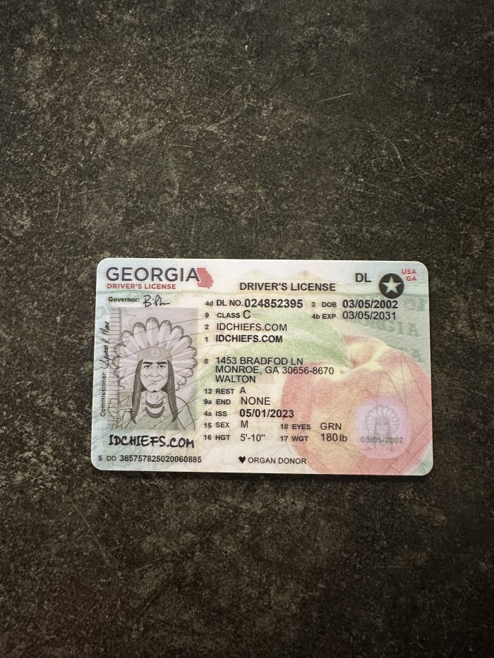 Image of a fake Georgia identification card.