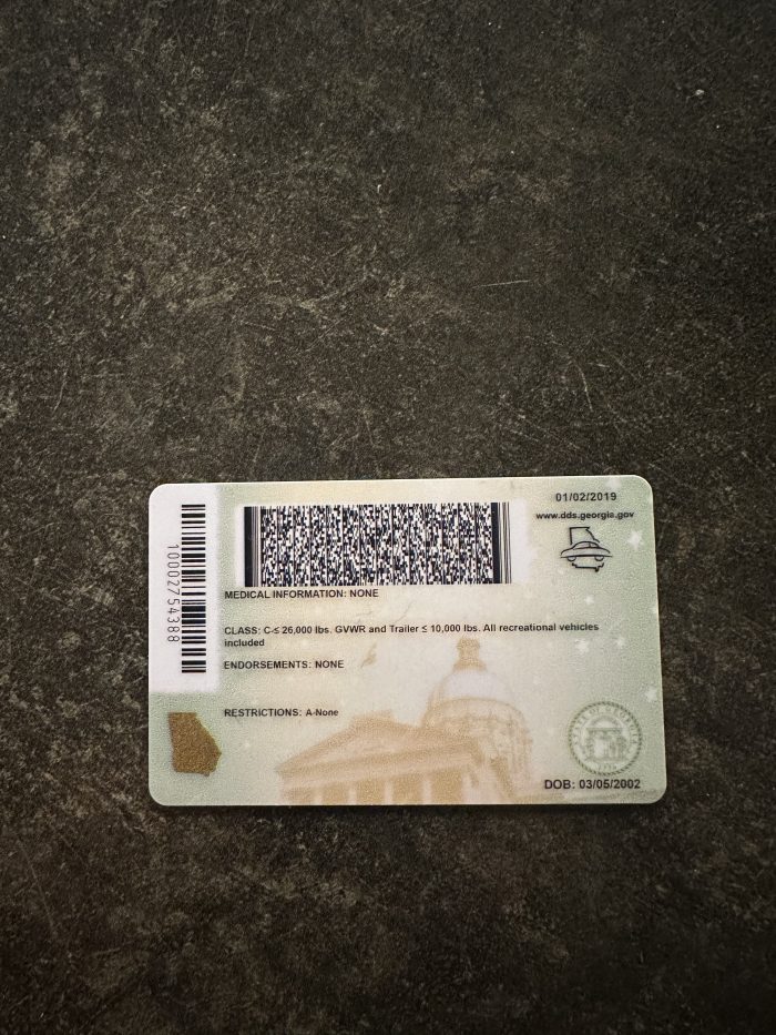 Photograph of a fake Georgia identification card